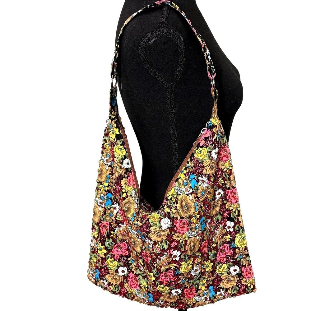 Beaded Floral Hobo Bag Boho Festival Embellished Rave Hippie Statement Y2K Indie